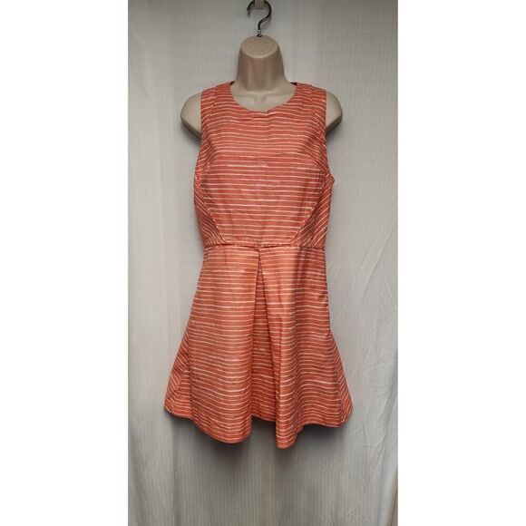 Gap Striped Fit & Flare Sleeveless Crew Neck Above Knee Dress Color Coral Size 8 - Picture 3 of 12